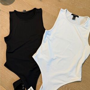 Forever 21 Black and White Ribbed Tank Bodysuit Set